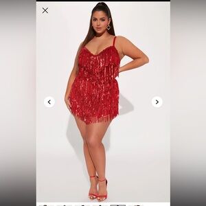 Fashion Nova Selena Sequin Fringe Mini Dress - Red
